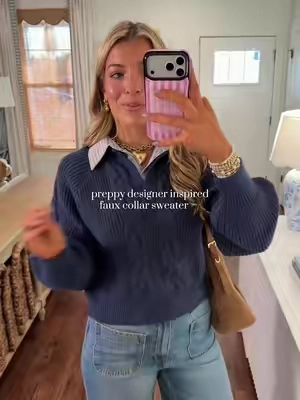 I think we alllll know what old money designer this looks like!😍🐎🧸  SUCH a good fall find!! Quality is fabulous and will wear the heck out of it! Wearing size M! #affordablefashion #fallfashion #oldmoneyaesthetic #boujeeonabudget #pinterestoutfit 