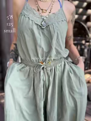 This lace jumpsuit from @ciderusa @CiderEssentials is SO CUTE & comfy! Easy to dress up or down! I’m wearing a size small:) #cider #jumpsuit #bohostyle #bohooutfit #tiktokshopcreatorpicks 