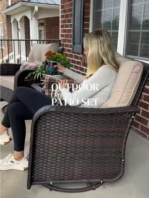 Outdoor chairs that rock and swivel and are perfect for those crisp Fall mornings and evenings. #outdoorfurniture #swivelchair #rockingchair #outdoordecor #patioset 