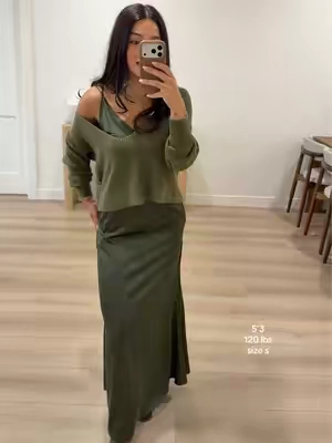 This satin dress comes with a sweater and the combo is soo good 🤎 @Likemychoice Global #satindress #effortlessstyle #falloutfitinspo 