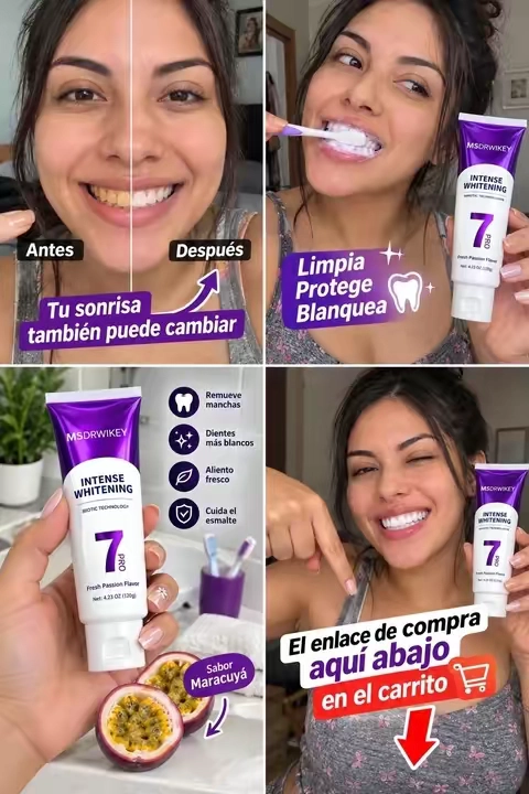 Dientes amarillos o manchas que no te gustan? 😬 Dale un cambio a tu rutina de cuidado bucal con esta pasta coreana Intense Whitening 7 Pro. Su fórmula ayuda a remover manchas superficiales, mantener el aliento fresco y cuidar tu sonrisa. ¡Sonríe con más confianza! 😍 🛒 Encuéntrala aquí abajo en el carrito naranja. #PastaCoreana #DientesBlancos #SonrisaBonita #CuidadoBucal #TikTokShop Yellow teeth or unwanted stains? 😬 Upgrade your daily oral care routine with Intense Whitening 7 Pro Korean toothpaste! Its formula helps remove surface stains, freshen breath, and keep your smile looking its best. Smile with confidence! 