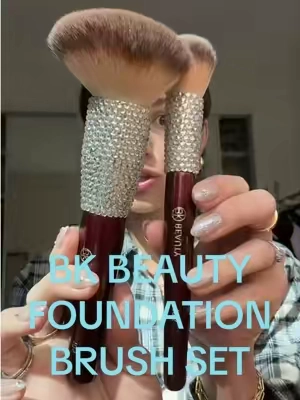 The two brushes that make my entire base look smoother in half the time 🤌🏼  * 105 Large Buffer: A big, dense brush that quickly buffs liquid, cream, or powder into the face or body. * 106 Round Foundation: A smaller, rounded brush for blending foundation, concealer, cream blush, and building coverage.  @BK Beauty Brushes  #FoundationBrush #MakeupBrushes #FlawlessBase #CreamMakeup 