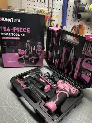 Pink, practical, and packed with everything you need! 🩷🔧 The KingTool 156-Piece Tool Kit gives you a full collection of tools for everyday home repairs, DIY projects, furniture assembly, and those random jobs around the house. Plus, you get an 8V cordless drill to make drilling and driving so much easier. 🔋⚡ One kit, tons of tools, and a color you’ll actually love having around! #KingTool #PinkToolKit #DIYTools #HomeRepair #TikTokShop