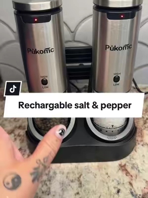Why did rechargeable salt + pepper shakers just make me feel SO bougie 😂✨ One button, fresh ground seasoning, and suddenly I’m a chef. It’s the little upgrades, okay?! 🤌🏼 #KitchenFinds #TikTokMadeMeBuyIt #KitchenGadgets #HomeFinds #BougieOnABudget 
