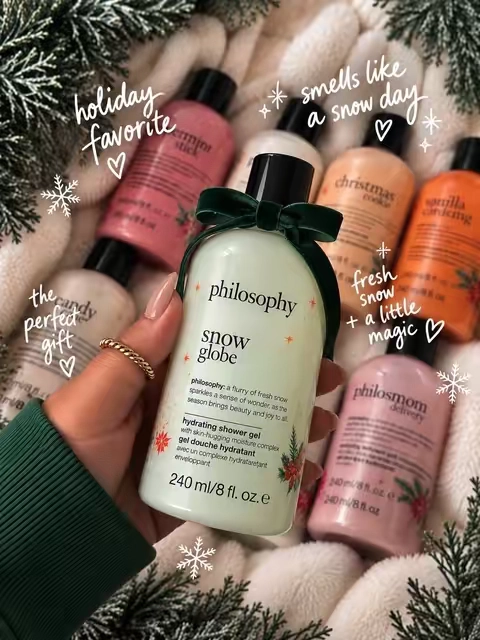 These philosophy shower gels in holiday scents are SO cute and perfect to separate and make a ton of gifts!!! #christmasgiftideas #giftsforcoworkers #qvctiktoksuperbrandday #philosophy 