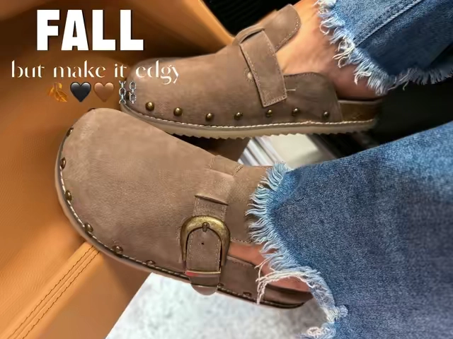 These are giving cozy, cool girl, slightly edgy and I’m about to wear them with EVERYTHING🤭 Suede and Brass hardware is such a chic touch 🤌🏽✨ if you are between size, go up! I wear a 10 and would prefer 10.5, but SO cute! Wearing Taupe  #cushionaire #falloutfitinspo #clogs #fallshoes #comfortableshoes 