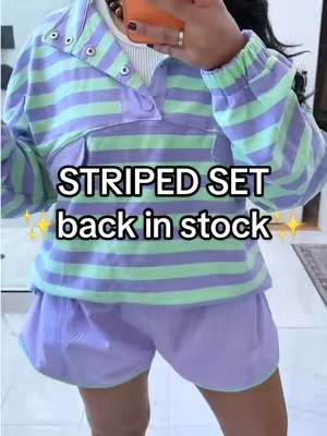 Striped two piece shorts set is finally BACK IN STOCK!!  #twopieceset #shortsset #loungeset #athleisure #comfyoutfit @Asvivid Shop 