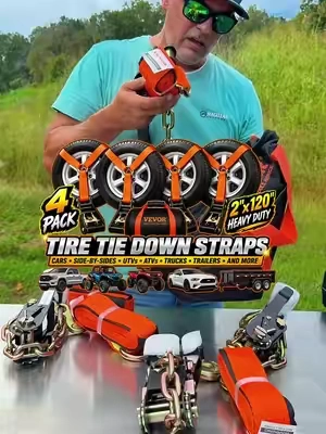 VEVOR Heavy Duty Ratchet Tie Down Straps 4 Pack 2" x 10' DESCRIPTION: Heavy duty ratchet tie down straps built for securing cargo, equipment, ATVs, UTVs, motorcycles, mowers and more. This VEVOR 4-pack features 2-inch wide polyester straps, snap hooks, ratcheting buckles and protective sleeves. Great for trailers, trucks, hauling equipment, moving and everyday cargo securement. #RatchetStraps #TieDownStraps #TrailerAccessories #TruckAccessories #CargoSecurement KEYWORDS: VEVOR ratchet straps, heavy duty ratchet straps, 2 inch tie down straps, 10 foot ratchet straps, cargo straps, trailer tie downs, truck tie down straps, ATV tie downs, UTV tie downs, motorcycle tie downs, equipment straps, hauling straps, cargo securement, ratcheting straps, snap hook tie downs, trailer accessories, truck accessories