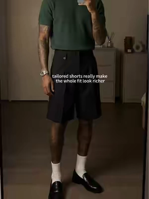 same black shorts idea, just way cleaner #tailoredshorts #dressshorts #mensfashion #summerfits #oldmoneyaesthetic