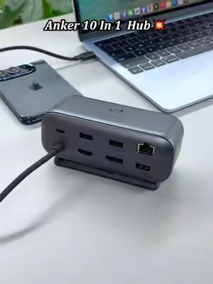 🤯This is hands down the most insane hub I've ever seen. It's Anker's latest 10-in-1 smart hub, and this thing does way more than just add extra ports. 
 #anker #tiktokshopstockup #hub #desksetup #techtok 