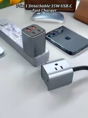 Am I the only one obsessed with this genius split travel power strip? 🤩 #TravelEssentials #TechGadgets #TravelPowerStrip #charger 