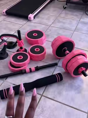 Pink 45 & 65 pound weights are back in stock! 🏃🏾‍♀️💨 #dumbbellset #adjustabledumbbellset #barbell #kettlebell #tiktokshopcreatorpicks 