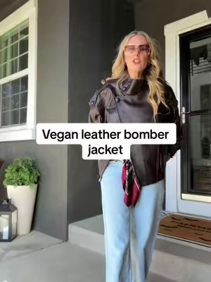5’2” 107# 26.5 ”waist 36.5” hips Sz:XS This asymmetrical vegan leather bomber jacket already has the cool stand-collar shape, but the softness is what really sets it apart. The material has that smooth, expensive-looking finish without the stiff feel you usually get from faux leather.  #leatherjacket #BomberJacket #FallOuterwear #TikTokShopCreatorPicks #TikTokShopStockUp @Buenoble thank you for gifting this to try 