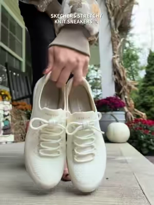 Skechers soft and stretchy knit fixed lace sneakers. Wide foot friendly and super soft and cushioned 🤎 #skechers #sneakers #qvc @QVC, Inc 