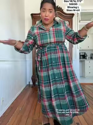 Such an adorable dress!  Love the plaid flannel pattern, and the flattering fit. Most impressed that they buttons do not open, so I don’t have to worry about “wardrobe malfunctions”. Sizes M-6X. I’m wearing a size L. #tiktokshopcreatorpicks #midsizefashion #sohochic #bloomchic #tiktokshopstockup @BloomChic 