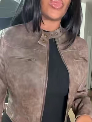 Brown faux leather motorcycle jacket  #fauxleather #motorcyclejacket #brownleatherjacket 