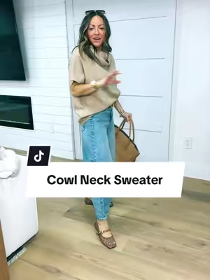 This sweater will always read polished and pulled together 🤌🏼 I’m 5’2” 130 in a Small #cowlnecksweater #sweater #classy #modestfashion #fallsweater @Cicy Bell shop 