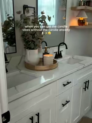 Finally a candle I can leave lit all day without it being a fire hazard 😩 my bathroom smells sooo good! #homedecor #bathroomdecor #waterlessdiffuser #qvc #homefinds 