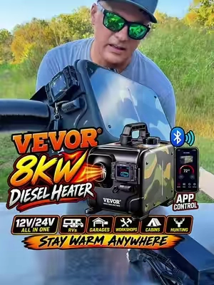 VEVOR 8KW Diesel Heater 12V/24V All-in-One Portable Diesel Air Heater with Bluetooth App DESCRIPTION: Bring serious heat to cold-weather setups with this VEVOR 8KW diesel heater. The all-in-one portable design is great for garages, workshops, campers, RVs, trailers, vans, cabins, hunting setups and other spaces where supplemental heat is needed. Features 12V/24V compatibility, Bluetooth app control and a compact carry-style design for easier transport and setup. HASHTAGS: #DieselHeater #VEVOR #GarageHeater #RVHeater #WinterGear KEYWORDS: VEVOR diesel heater, 8KW diesel heater, portable diesel heater, diesel air heater, 12V diesel heater, 24V diesel heater, Bluetooth diesel heater, all in one diesel heater, garage heater, workshop heater, RV diesel heater, camper heater, van heater, trailer heater, cabin heater, hunting heater, cold weather heater, portable air heater, winter heating equipment