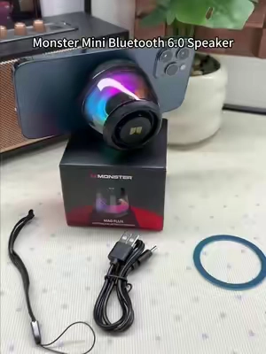 Monster Mini Bluetooth 6.0 Speaker, Portable Wireless Speaker with RGB Light Show, TWS Stereo Sound, 360° Surround Audio, Magnetic Design, TF
 Card Support, Compact Travel Speaker with Long Battery Life for Home, Office & Outdoor.😂🔊
 #tiktokshop #tiktokmademebuyit #gadget #inductionspeaker #speaker
 
