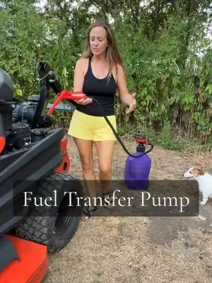 This fuel transfer pump makes filling up equipment quick and easy without lifting those heavy gas cans. #FuelTransferPump #FarmTools #LawnEquipment #GarageTools #CountryLiving 