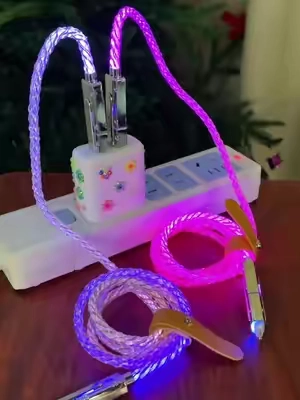 4in1 charger cord with pure USB C to USB C with no attachments used! there is USB A on one side as an option and lighting connector on the other as another adapter option. Made out of higher quality materials than your normal cable. Supports all your charger cable needs basically and you cant lose it easily! #chargercord #rgb #rgblights #tiktokshop #bedifferent