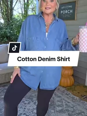 Lightweight, 100%Cotton, Legging friendly=Perfection🤎 @Yimoon #denimshirt #leggingsoutfit #falloutfits #midsizefashion #CapCut 