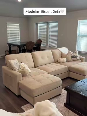 I have a feeling this GOSUHI modular couch is about to be EVERYWHERE👀🤎 This is the waffle modular sofa in Waffle Camel and it’s the prettiest warm neutral. Super deep seats, a comfortable high backrest and movable modular ottomans so you can create a U-shaped sectional, L-shaped couch or oversized lounge setup. If you’ve been searching for a cozy modular sectional, deep seat sofa or neutral family room couch, THIS is the one to look at. @GOSUHI Furniture  #modularcouch #modularsofa #sectionalsofa #livingroominspo #tiktokshopfinds 