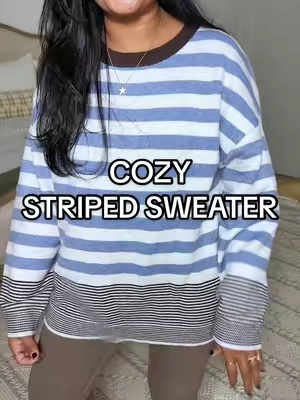 Cozy, soft striped sweater!  #cozysweater #sweater #stripedsweater #fallsweater #leggingstop @Fisoew Clothing Co. 