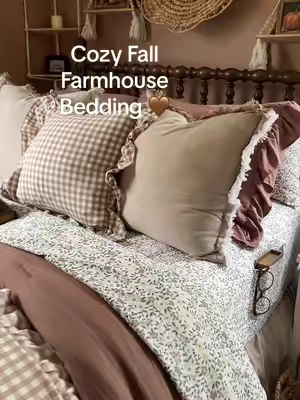“Warm autumn color,cozy and a farmhouse feel 🤎I’m obsessed with this color combination for fall! #TikTokShop #HomeFinds #comfybedding #comforter #comforterset 