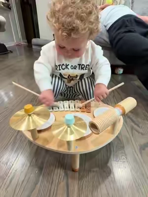 Dakota playing with drum set with the xylophone! #toddlertoys #musicaltoys #CityTasteTest #independentplay #finemotorskills 