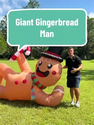 Outdoor Christmas inflatable featuring a giant gingerbread figure with lights for creating a festive front-yard setup. #fallpicks #tiktokshopstockup #ChristmasDecor #YardInflatable #HolidayDecor 