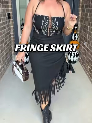 Perfect for Rodeo season! 🤠🖤 @Chicovar  #fringeskirt #skirt #westernfashion #rodeooutfits #tiktokshopstockup  