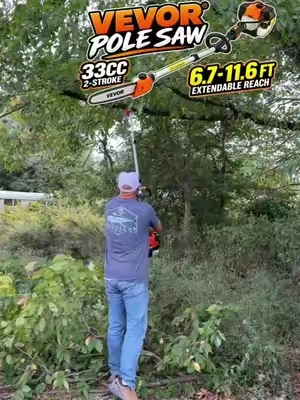 VEVOR 33CC Gas Pole Saw 8-Inch 2-Stroke Extendable Tree Trimmer DESCRIPTION: Take on high branches and tree trimming with this VEVOR 33CC gas pole saw. Features a 2-stroke gasoline engine, 8-inch guide bar, detachable extension poles with approximately 6.7–11.6 ft reach, anti-slip grip, chain oil reservoir, and included accessories. A powerful outdoor cutting tool for trimming limbs, pruning trees, property maintenance, yard cleanup, farms, and landscaping. HASHTAGS: #PoleSaw #TreeTrimming #TreePruning #YardTools #OutdoorPowerEquipment KEYWORDS: VEVOR pole saw, gas pole saw, gasoline pole saw, 33CC pole saw, 2 stroke pole saw, extendable pole saw, telescoping pole saw, 8 inch pole saw, tree trimmer, tree trimming tool, tree pruning saw, branch cutter, limb trimmer, high branch saw, gas powered tree trimmer, outdoor power equipment, yard tools, landscaping tools, property maintenance, farm tools, tree maintenance, pruning equipment