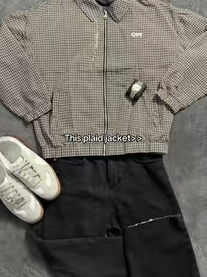 zip up jacket is actually so nice!! #fyp #zipupjacket #plaidjacket #jacket #falloutfits