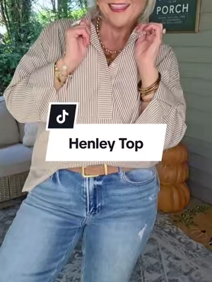 Effortlessly classy collard shirt  Easily dress up for work or down with jeans for that everyday look🤎🍂@TanmingFashion #falloutfits #henleyshirt #falltops #midsizeoutfits #CapCut 