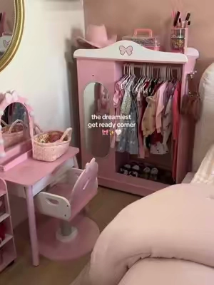 Her favorite place to get ready 🎀🤍 #girlmom #toddlergirl #girlygirl #pinkroom #girlyroom 