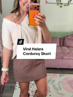 The viral corduroy skort from @Halara is worth the hype! It’s stretchy and comfy and perfect for a holiday outfit or date night out!