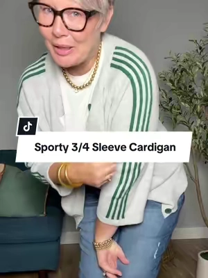 If you love an elevated casual style, you need this 3/4 sleeve cardigan sweater with the sporty varsity stripes!  #tiktokshopstockup #authentik #cardigansweater #sweater #cuteandcomfy 