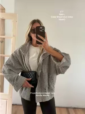 Size up for a slouchy fit I'm usually a size S! #jacket #gingham #falltrends #falloutfits #outfitinspo 