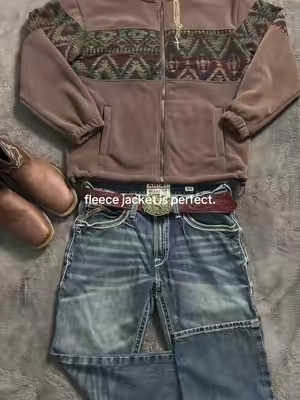 stay warm and stylish 🤠 #fleecejacket #zipupjacket #westernfashion #westernstyle #giftsforhim
