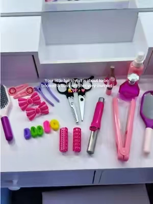 Her little salon is officially open for business 😂💇‍♀️🎀 #PretendPlay #HairStylistSet #ToddlerToys #GiftIdeasForKids 