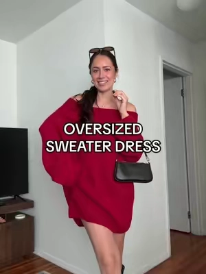 Wearing size Small (was hoping it would be small enough for me 🥲) Don’t size up! #sweaterdress #holidayoutfit #oversizedsweater #thanksgivingoutfit #christmasoutfit 