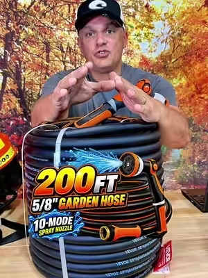VEVOR 200 FT 5/8" Heavy Duty Garden Hose with 10-Mode Spray Nozzle – 150 PSI Hybrid Rubber Water Hose DESCRIPTION: Tackle big yards, gardens, farms, shops and outdoor cleanup with this VEVOR 200 ft heavy duty garden hose. The 5/8" hybrid rubber hose gives you plenty of reach without constantly moving your water source, while the included 10-mode spray nozzle lets you switch between different watering and cleaning jobs. Rated for 150 PSI working pressure and built for everyday outdoor use. #GardenHose #HeavyDutyHose #WaterHose #LawnAndGarden #VEVOR KEYWORDS: VEVOR garden hose, 200 ft garden hose, 200 foot water hose, 5/8 garden hose, heavy duty garden hose, hybrid rubber hose, long garden hose, 150 PSI hose, 10 mode spray nozzle, water hose with nozzle, farm water hose, yard hose, lawn watering hose, garden watering, outdoor cleaning hose, shop water hose