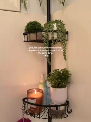 the organization and aesthetic from this shower rack has got me in a chokehold! 😍🖤 #showerrack #showercaddy #showerupgrade  #bathroomorganization  #tiktokshopstockup 