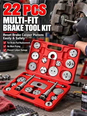 This full set at an insanely low price with free shipping?! Don't miss out!  Twist and compress at the exact same time with zero effort! The ultimate tool for effortlessly rotating rear caliper pistons back in! Perfect dual-pin alignment for stubborn wind-back calipers! Stopped torturing yourself during brake jobs with this game-changer! The absolute cheat code for pushing back caliper pistons effortlessly! Upgraded heavy-duty strength and free shipping—you need this set! 22pc Brake Caliper Compression Tool Set, Heavy Duty Brake Piston Compressor Tool and Wind Back Tool Kit for Brake Pad Replacement, Universal Disc Brake Caliper Tool Set with Red Case #tooltok  #mechaniclife  #GarageGoals  #CarDIY  #BrakeReplacement 