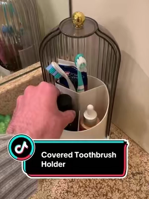 Your toothbrush is like a sponge for those germs & bacteria when left out in the open 🤢🦠 #bathroomorganization #toothbrushholder #toothbrush #toothbrushcover #teethwhitening 