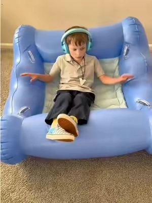 This inflatable rocking chair can handle A LOT! 😂 My son with autism jumps on it, rocks on it, flips it over, and it’s STILL holding up! Plus, it has a built-in pump to inflate AND deflate it! Such a fun sensory find! 🙌 #SensoryPlay #AutismMom #SensorySeeking #SensoryMustHaves #autismlife 