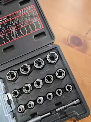 THINKWORK 39-piece screw extractor set for removing stripped, rounded, rusted, and damaged bolts from 5.5mm to 21mm. A useful addition to any mechanic toolbox for automotive repairs, lug nuts, and stubborn fasteners. #screwextractor #boltextractor #mechanictools #automotivetools #toolboxessentials