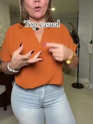 Women's Simple Basic Vintage Elegance Solid V-Neck Short Sleeve Batwing Shirt Blouses, Casual Loose-Fitting Lightweight Pullover, 100% Polyester, All Seasons Fashion Top Minimalist, Casual Daily Tops #tiktokshopstockup #casualtop #top #blusas #blouses 